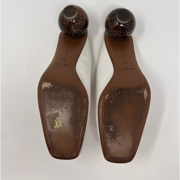 Neous White Leather Ball Heel Square Toe Mules Size 38 Women’s - Picture 8 of 10